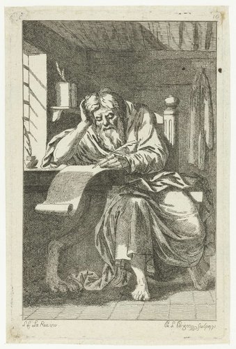 Geleerde schrijvend in zijn studeervertrek