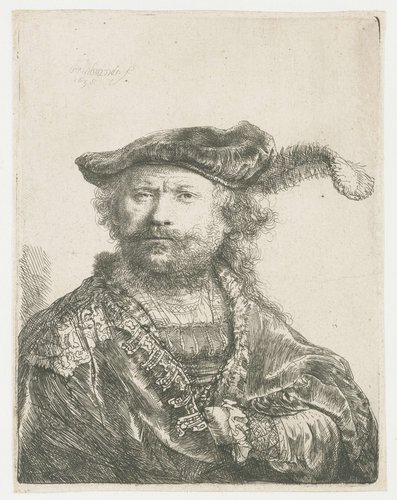 Zelfportret met gepluimde fluwelen baret by Rembrandt van Rijn