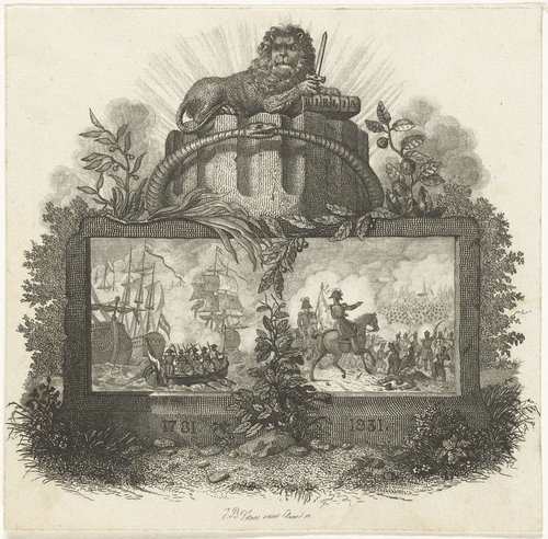 Vignet met allegorie op het tijdvak 1781-1831 by Jan Baptist Tetar van Elven