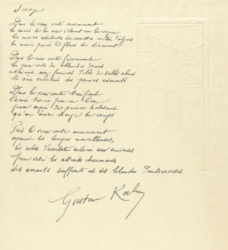 Illustratie met halfnaakte vrouw in landschap bij gedicht Image van Gustave Kahn