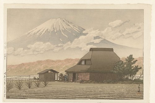 Fuji vanaf het dorp Narusawa by Kawase Hasui