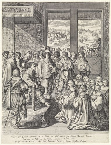 Lodewijk XIII ontvangt een delegatie van kooplieden uit Parijs na zijn terugkeer uit Rochelle, 1629