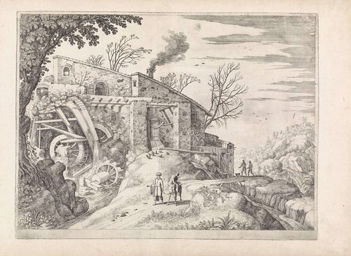 Landschap met een watermolen en de barmhartige Samaritaan