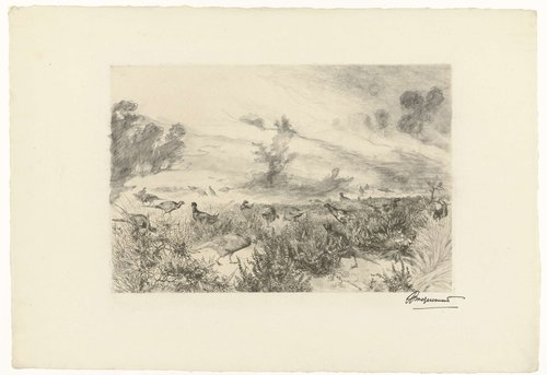 Heidelandschap met fazanten by Félix Bracquemond