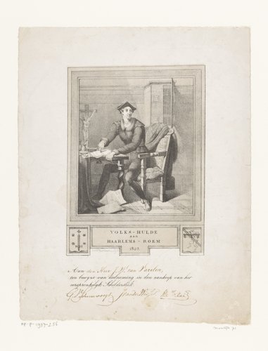 Bewijs van bijdrage aan aankoop schilderij door Jan Adam Kruseman ter gelegeheid van het vierhonderdjarige jubileum van de uitvinding van de boekdrukkunst