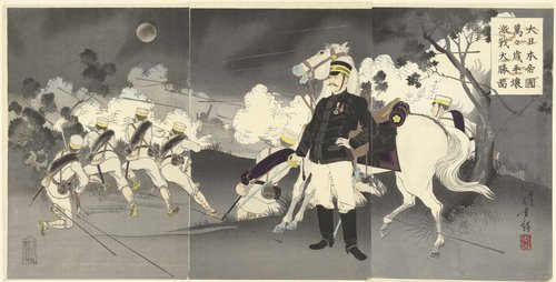 Lang leve het grote keizerlijke Japan! Afbeelding van de grote overwinning te Pyongyang.