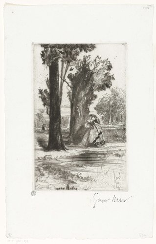 Vrouw in een park by Francis Seymour-Haden (Sir)