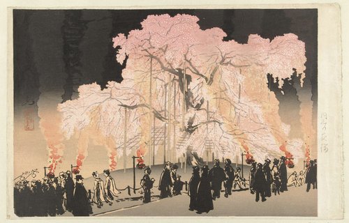 Kersenbloesem `s avonds in het Maruyama park by Yoshikawa Kanpo