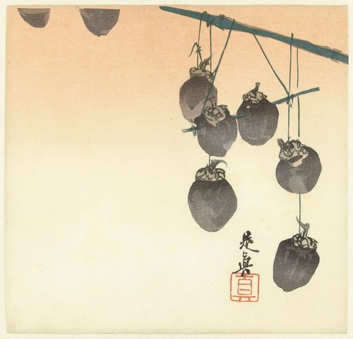 Drogende kaki vruchten by Shibata Zeshin