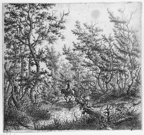 Boslandschap met een ruiter