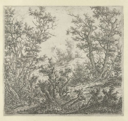 Landschap met rechts drie eiken