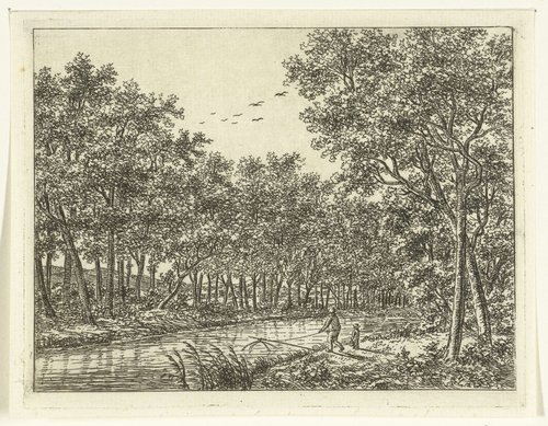 Rivierlandschap met visser en jongetje