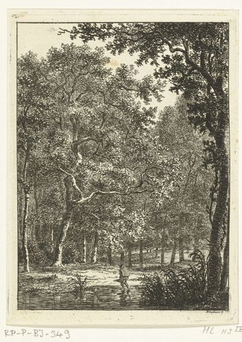 Boslandschap met man die door water waadt by Ernst Willem Jan Bagelaar