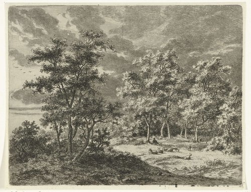 Landschap met herder en zeven schapen