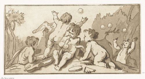 Bellenblazende putti by Anthonie van den Bos
