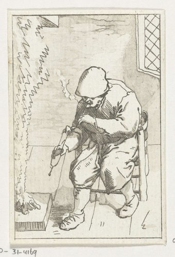 Man steekt zijn pijp aan by Anthonie van den Bos