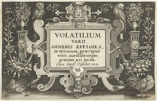 Titelprent met titel in cartouche met ornamenten en vogels by anonymous
