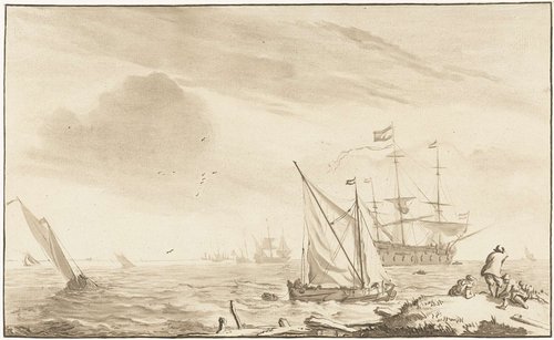 Oorlogsschip bij het strand