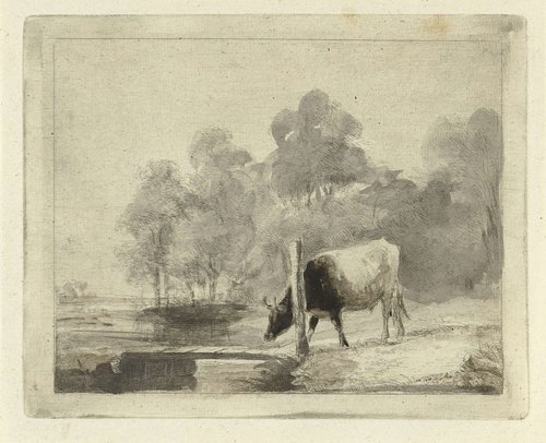 Landschap met een koe naast een sloot