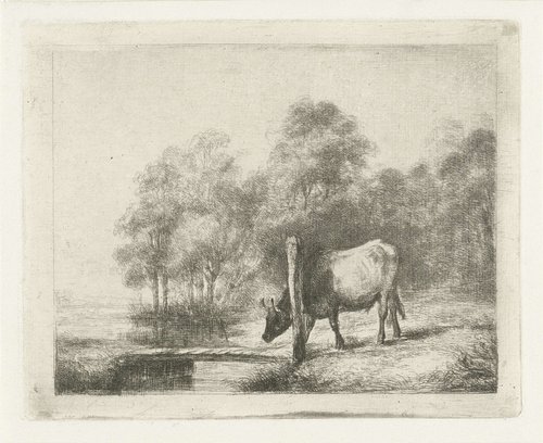 Landschap met een koe naast een sloot