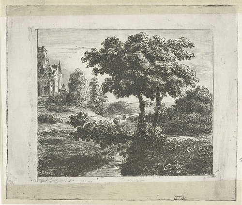 Landschap met kerk op een heuvel