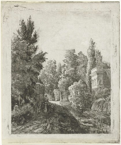 Dorpsstraat met een wandelend gezelschap