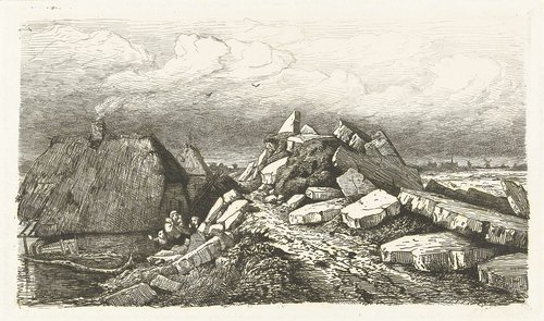 Gezicht op de Dreumelse dijk met kruiend ijs