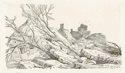 Gezicht op de dijk tussen Maren en Alem met kruiend ijs