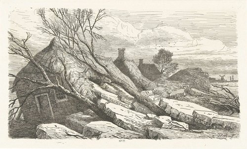 Gezicht op de dijk tussen Maren en Alem met kruiend ijs