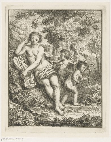 Venus, Amor en twee putti in een arcadisch landschap