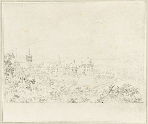 Gezicht op de kathedraal van Lausanne en het meer van Geneve