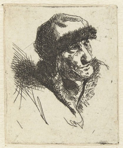 Buste van een grijsaard, naar de hoogte ziende