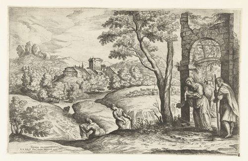 Landschap met de heilige familie en twee voedvrouwen