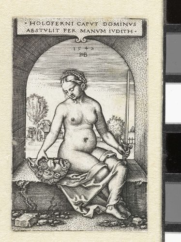 Judith met hoofd van Holofernes in raamopening