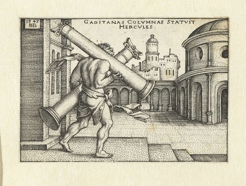 Hercules draagt de zuilen van Gaza by Hans Sebald Beham