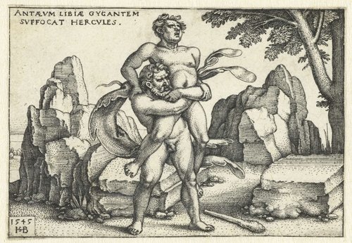 Hercules worstelt met Antaeus by Hans Sebald Beham