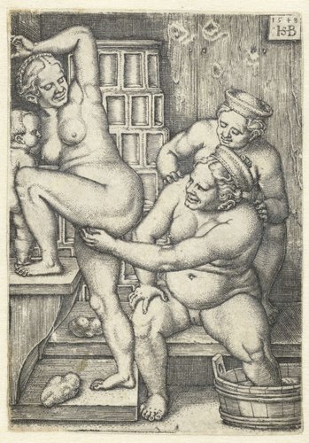 Drie vrouwen in een badhuis