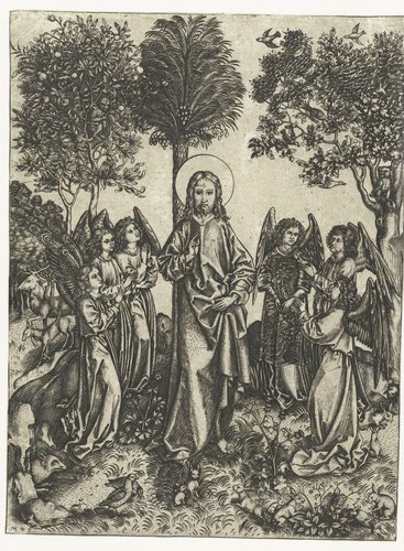 Christus in de wildernis met engelen by Monogrammist IE