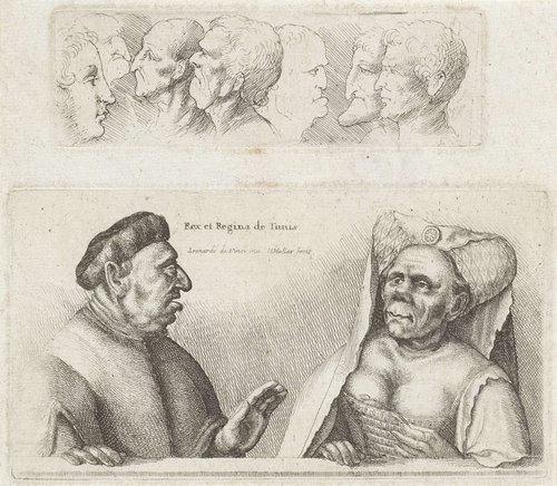 Fries met studiekoppen / Karikaturen van de koning en koningin van Tunesië by Wenceslaus Hollar