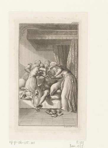 Hertog Adalbert wordt door zijn hofdames het bed in gedwongen