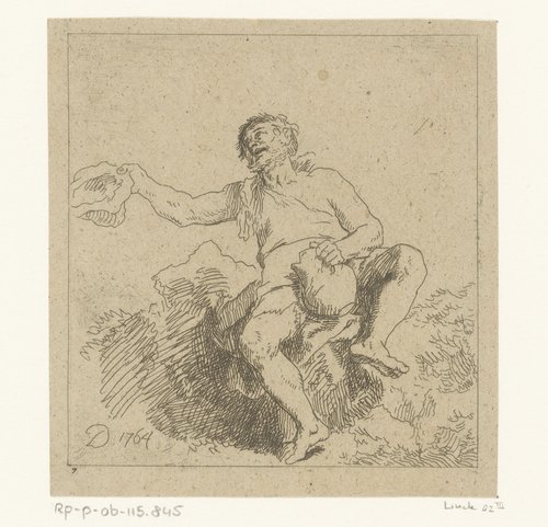 Bedelaar met kruik in de hand