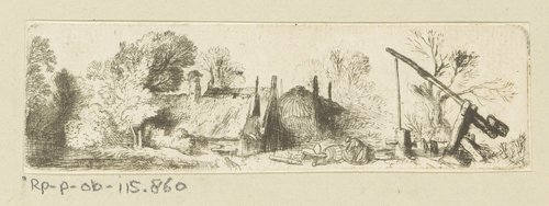 Landschap met put en boerderij