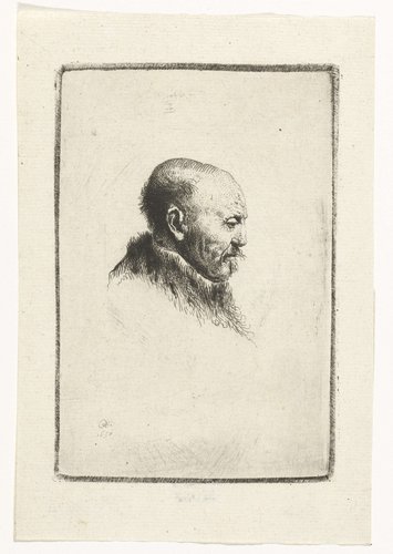 Bald headed man in profile right: the artist's father (?)