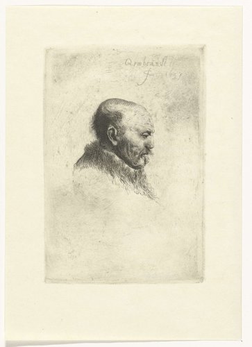 Bald headed man in profile right: the artist's father (?)