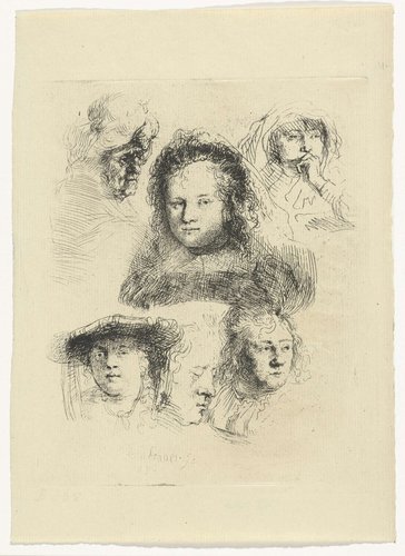 Studies of the head of Saskia and others
