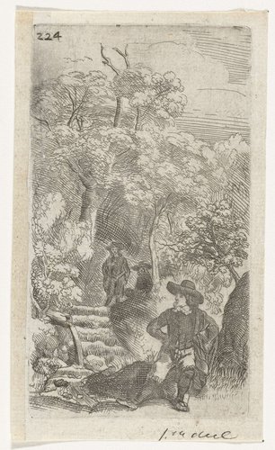 Drie mannen in een tuin