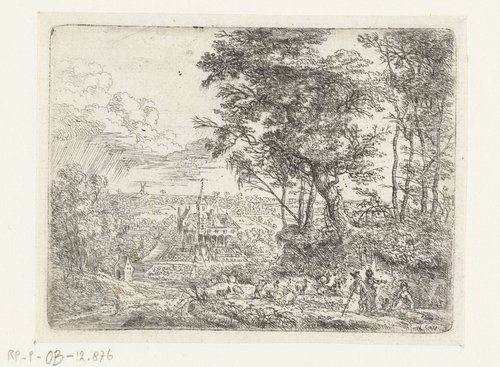Landschap met in de verte een landhuis