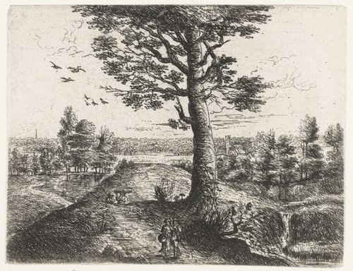 Landschap met een wandelend paar