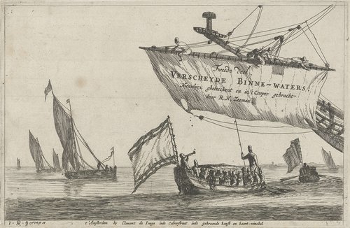 Statensloep en zeilschepen op kalm water by Reinier Nooms