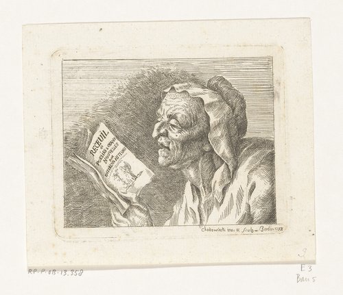 Buste van een zingende oude vrouw